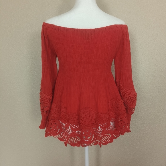 Petal Roz women's blouse with embroidered details puff sleeves size M orange cor - Picture 3 of 9